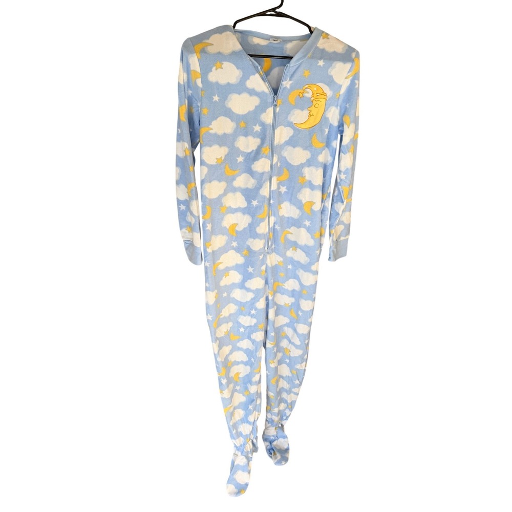 Blue Cloud Moon Celestial Fleece Footed Pajamas Small (4-6) Onesie